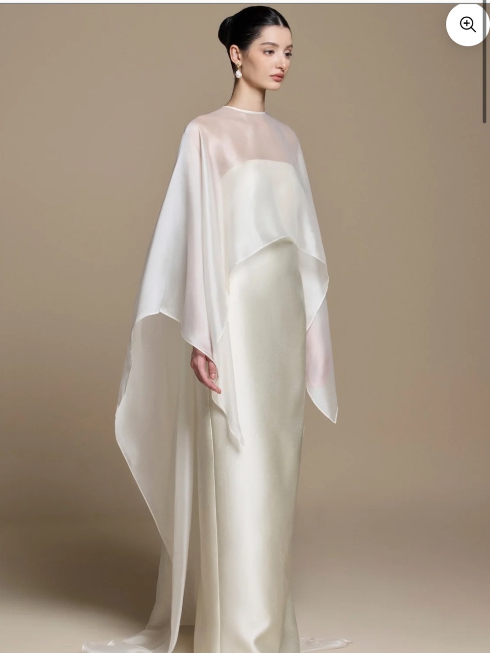 Huong Boutique Charlotte Ivory Sheer Cape Evening Dress